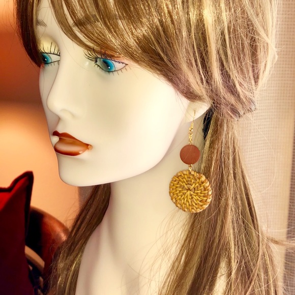 Bamboo Circle Earrings w/Orange Wood Dot - Picture 3 of 9